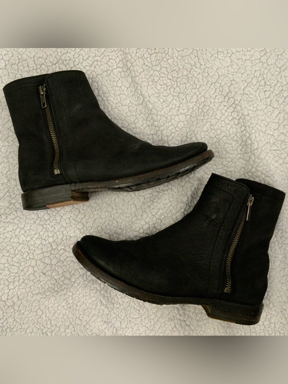 Frye Natalie Double Zip Ankle Boots Womens Size 7.5B Black Nubuck Leather Boots